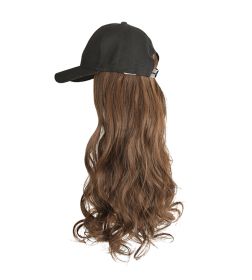 Baseball Cap with Light Brown Synthetic Long Wavy Hair Attached for Womens Adjustable Wig Cap - Default