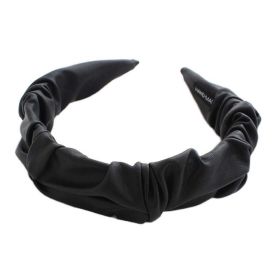 Black PU Leather Pleated Wide Headband Womens Simple Hairband Hair Accessories - Default