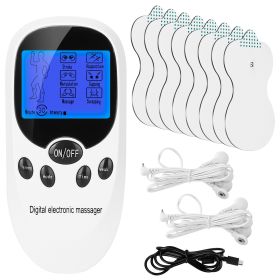 Electric Muscle Stimulator Dual Channels Pulse Massager Pain Relief Therapy Tens Device with Electrode Pads Wires - White