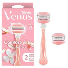 Gillette Venus ComfortGlide White Tea Women's Razor Handle + 2 Blade Refills - Gillette