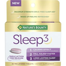 Nature's Bounty Sleep3 Melatonin, Maximum Strength Drug Free Sleep Aid, Tri-Layered Tablets, 10 mg, 30 Count - Nature's Bounty