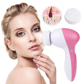 Facial Cleansing Brush Waterproof Face Spin Cleaning Brush with 5 Brush Heads  - Pink