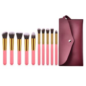 10 pcs makeup brush set  Portable fashion high-end beauty tool set (Pink Golden) with bag - Pink Golden