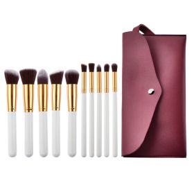 10 pcs makeup brush set  Portable fashion high-end beauty tool set (White  Golden) with bag - White  Golden